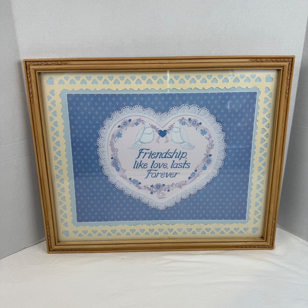 Vintage Framed Wall Art Friendship Like Love Lasts Forever Doves Heart 21x17 - Picture 1 of 9